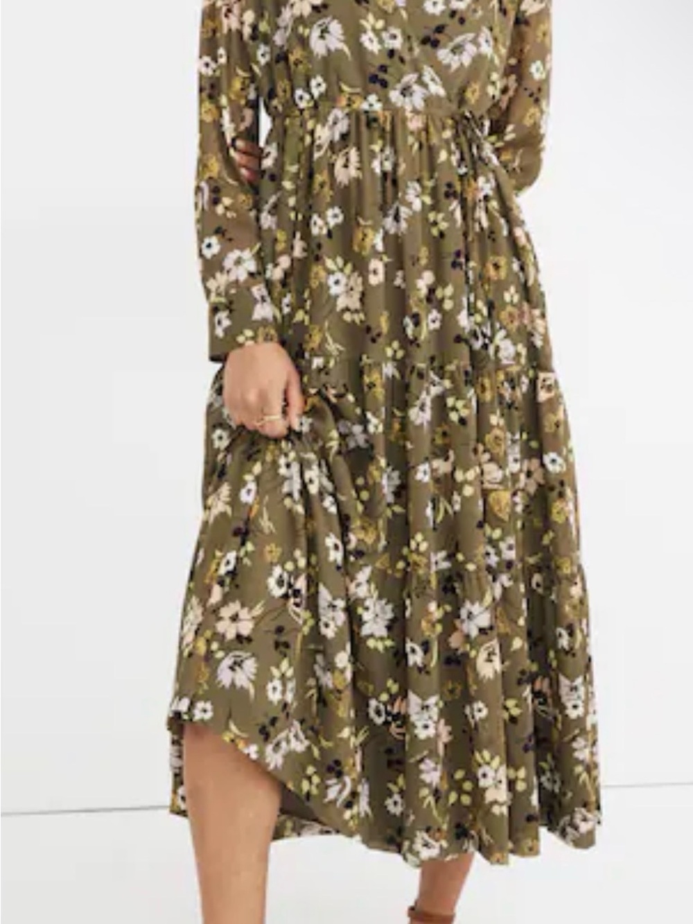 Madewell Cinch-Waist Tiered Midi Dress in Wildblooms Medium M Women Long Sleeve